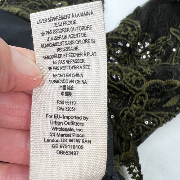 Free People Night Shimmer Lace Mini Dress Sequin Sleeveless Olive Green Black 4 - Picture 12 of 13